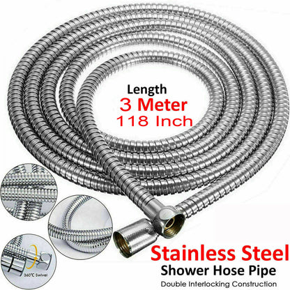 Premium 3-Meter 118 Inch Flexible Stainless Steel Shower Hose - Extra Long